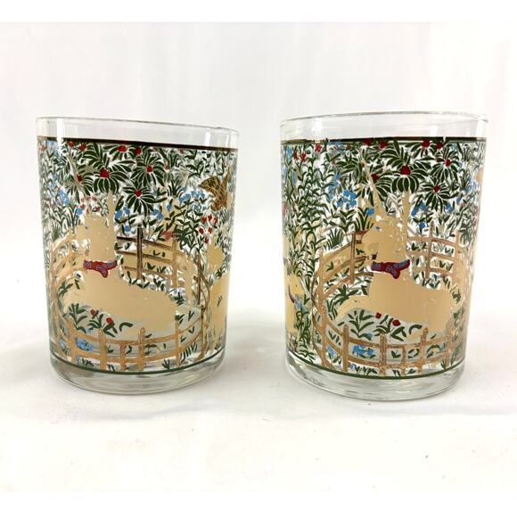 Lot of 2 VTG Cera Barware Unicorn Double Old Fashioned Tumbler Glasses 4.5" MCM - Picture 1 of 11